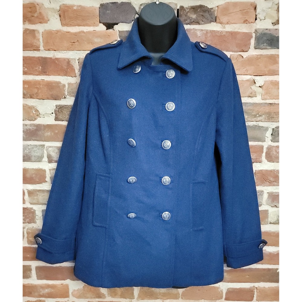 CAbi Coat Womens Small Navy Wool Double Breasted Jacket Anchor Button